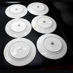 Vintage Pier 1 Salad Dessert Plates Set White Gold Scroll Red Ornaments Design