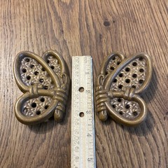 Vintage Burwood Brown Wicker Design Butterflies Set of 3 Wall Decor #2596 3.5″