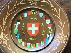 Small Decorative Wooden Dish Wall Plaque from Switzerland