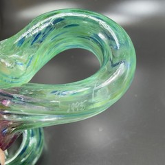 1995 Hand Blown Art Glass Amethyst Purple Flowers Set With Green Stems Signed