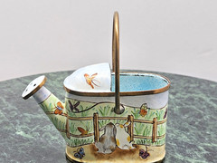 Empress Arts LTD 2000 Miniature Enamel Watering Can Bunny Rabbit Basket Vintage