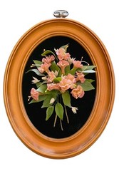 Vintage Oval Gold Framed 3D Flowers Black Background Floral Art Decor 9″x 5″