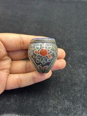 Huge Beautiful Silver Unique Old Ring With Islamic Writing Lapis lazuli Stone