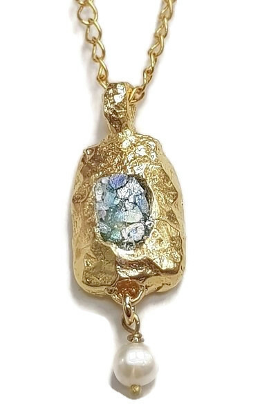 Authentic Roman Glass Gold Plated Pendent Ancient Fragments 200 B.C