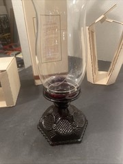Avon 1876 Cape Cod Collection RUBY RED PEDESTAL Hurricane Lamp ORIGINAL BOX Pz