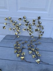Vintage MCM Brass & Copper Tone Ivy Leaf Wall Art Set of 5 Metal Botanical Decor