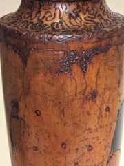 Large Art Nouveau Pokerwork Vase, 30 cm, Gumleaves