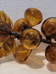 Vintage MCM Hand Blown Amber Art Glass Bunch of Grapes