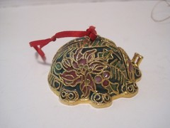 Cloisonne Enamel Ladybug Figurine Ornament Vintage Brass Gold Metal Hanging Hook