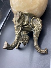Set Of 2 Alabaster Egg on Three Legged Brass Stand with Elephants HEAVY!!