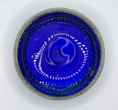 Vintage Art Nouveau Silver Over Pewter Lidded Candy Bowl Cobalt Blue Glass