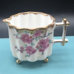 Antique Hand Painted Demitasse Creamer Footed Cherry Blossoms Fun