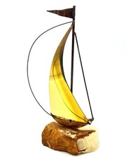 SIGNED DEMOTT NAUTICAL SAILBOAT SCULPTURE CALIFORNIA USA ONYX COPPER BRASS-9”