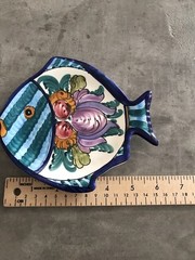 Hand Painted Pottery Fish Greece Blue Artsy Decor Nautical Coastal Trinket Dish