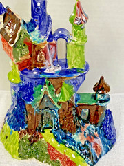 Handmade Clay Pottery Rainbow Blended Colors Aquarium Fishbowl Castle 11 1/8″
