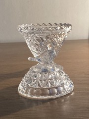 Vtg Hofbauer Byrdes Lead Crystal Glass Jam Trinket Vanity Compote Dish Bird Lid