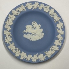 Wedgwood Blue Jasperware Round Trinket Dish Neoclassical “Athena in Chariot”