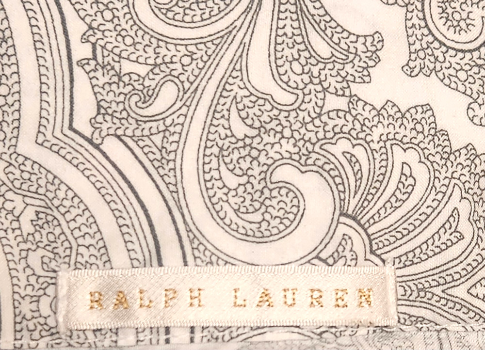 Vintage Ralph Lauren WHITE LABEL Italy King Sheet Gray Paisley Black Welt RARE