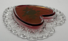 VTG Westmoreland Ruby Red Heart Trinket Dish Signed B. Weiss 1978 Rose Floral 8″