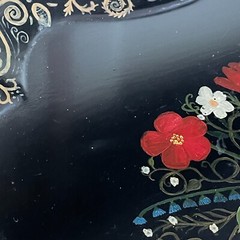 VTG Black Tole Toleware Painted Tray Scalloped Floral Cottage Goth Boho 20″x25″