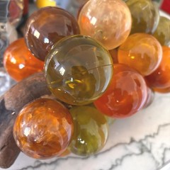 Vintage MCM Lucite Resin Grapes on Driftwood Amber Orange Large Cluster Glows