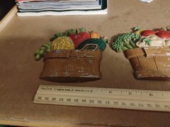 4 Vintage Sexton Cast Metal Wall Hanging Fruit and Vegetable Basket Art 1976