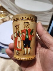 Vtg wood cup/vase Flower Courting Man & woman Handmade in norway
