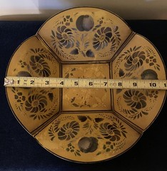 Floral Painted Metal Vintage Bowl Yellow Black Connecticut House Toleware