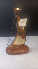 Vintage “Demott” Signed Metal Art 9″ Brass Sailboat Sculpture on Stone Base