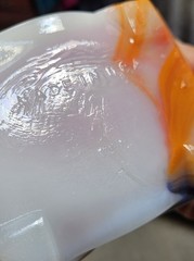 Vintage Akro Agate White Orange Blue Swirly Dish Made in USA 🇺🇸