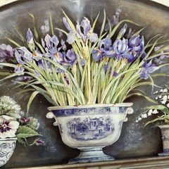 Vintage Wooden Arched Iris Lily Of The Valley Floral Crackled Designed Print