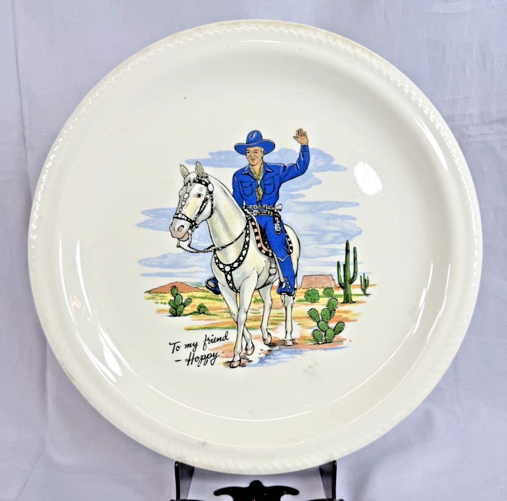 Vintage Hopalong Cassidy 9.5″ Dinner Plate W.S. George EUC 1950s Blue Hat