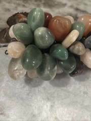 Stone Grape Cluster Leaf Polished Rose Quartz Jade Agate Multicolor VTG 6.50” In