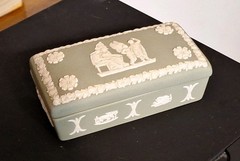 Vintage Wedgwood Cream On Sage Jasperware Trinket Box