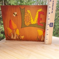 Mushrooms Love Lady Bug SIGNED Vintage 1970s Wall Hanging Felt Back Boho Tole
