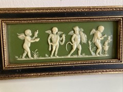 Jasperware Relief Plaque Sage Green Wedgewood Antique 4 Cherubs