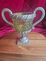 Plastic Gold Amber Trophy Cup Mythological Embossed Putti+Lion Relief Deco Urn