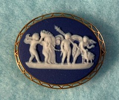 Antique 14kt. gold mounting Wedgwood Jasperware Cobalt and White Brooch