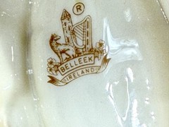Vintage Belleek Ireland Porcelain Boat Dish Ashtray Luster Glaze