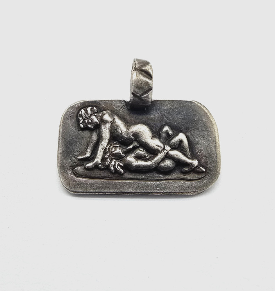 Ancient Roman Erotic Silver Pendant Classical Relief Scene Wearable Artifact