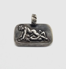 Ancient Roman Erotic Silver Pendant Classical Relief Scene Wearable Artifact
