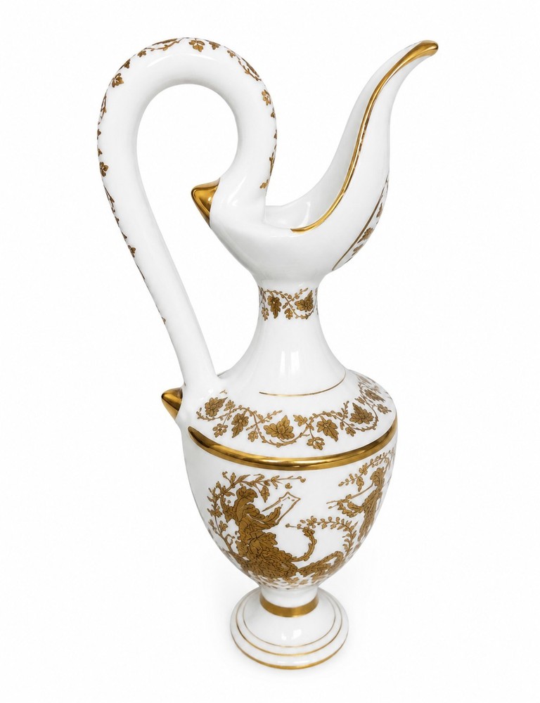 24K Gold Greek Gods & Goddesses Porcelain Ewer Jug Vase Handmade Greece MINT
