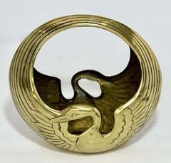 Vintage MCM Solid Brass Swan Planter Bowl Catchall with Handle ~Korea