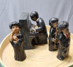 Vintage Jazz Band Ceramic Figurines 4 pc Set Singer Piano Drum Bass 5″ tall