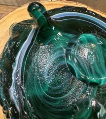 Vtg Imperial Glass GREEN SWIRL ROSE FLORAL Footed Bowl Compote Ruffled Rim