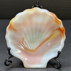 VTG Akro Agate Slag Glass Orange Swirl Clam Shell Trinket Dish Soap #246 USA