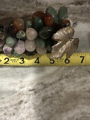 Stone Grape Cluster Leaf Polished Rose Quartz Jade Agate Multicolor VTG 6.50” In