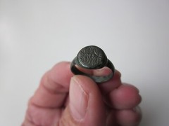 very rare ancient Viking engraved bronze small women’s ring with runes.IX – X AD