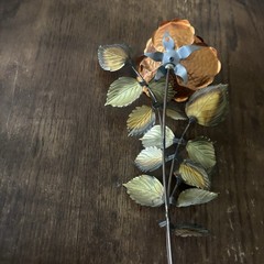 Vintage HOMCO Copper Brass 14” Long Stem Rose/Leaves 3D Metal Wall Art