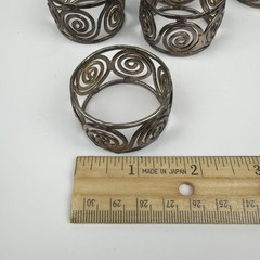 Set of 8 Vintage Silver Tone Napkin Rings Modernist Scroll Swirl Design